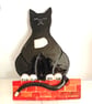 Pottery Cat wall hanging, hand made, black and white, ceramic Cat wall plaque