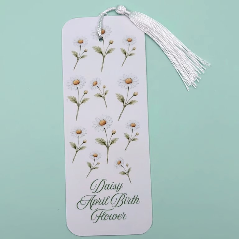 Daisy April Birth Flower Bookmark - Laminated Floral Bookmark with Tassel