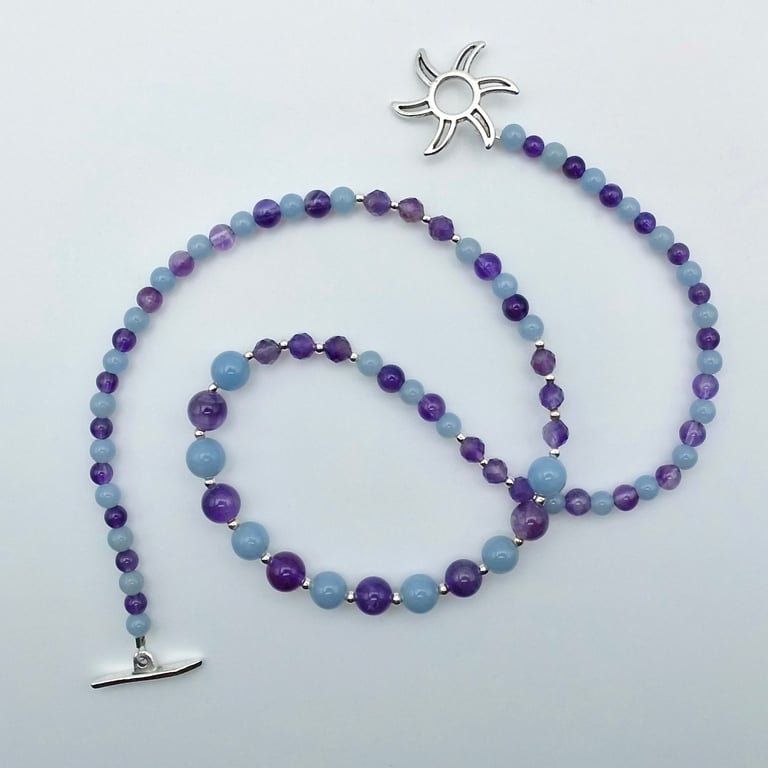 Amethyst & Angelite Necklace, Birthday, Anniversary, Valentine Gifts For Her