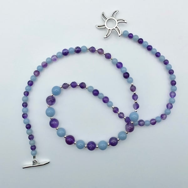 Amethyst & Angelite Necklace, Birthday, Anniversary, Valentine Gifts For Her