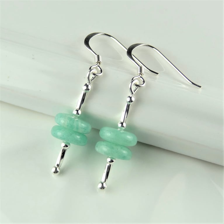 Sterling silver & African Amazonite, A Grade, natural stone drop earrings