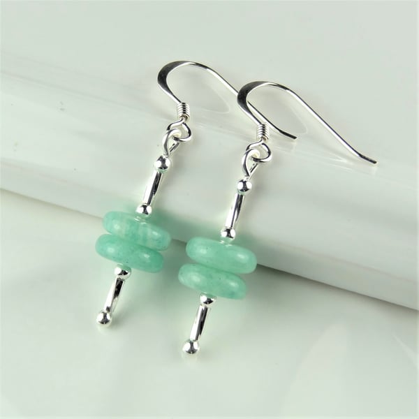Sterling silver & African Amazonite, A Grade, natural stone drop earrings