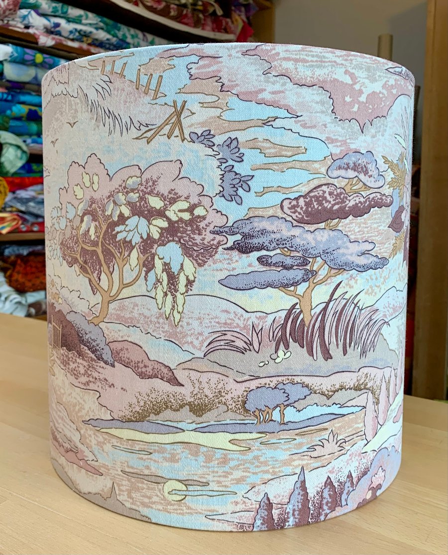 Pastel Country Scene Cottage Core 70s 80s Vintage Fabric Lampshade option