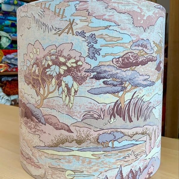 Pastel Country Scene Cottage Core 70s 80s Vintage Fabric Lampshade option