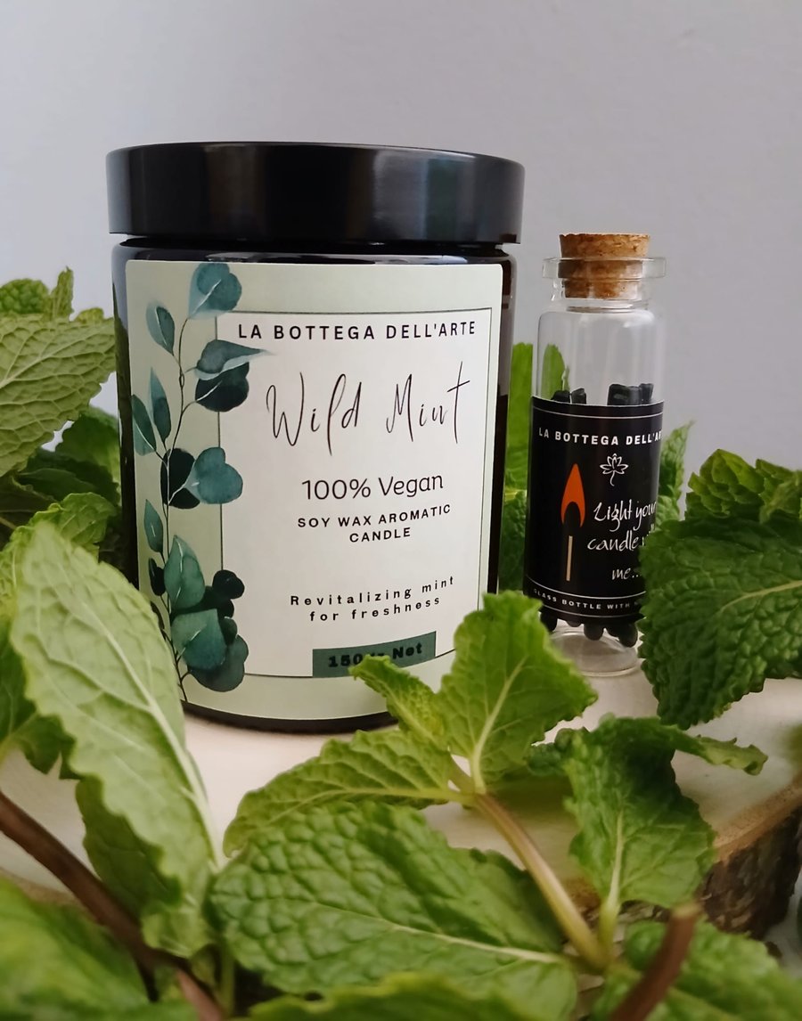 Wild Mint Scented Soy Candle Vegan Friendly Handcrafted Free Delivery