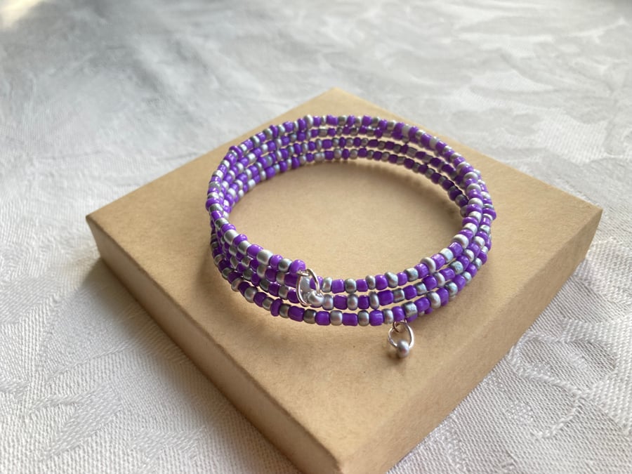 Purple & Grey memory wire bracelet 