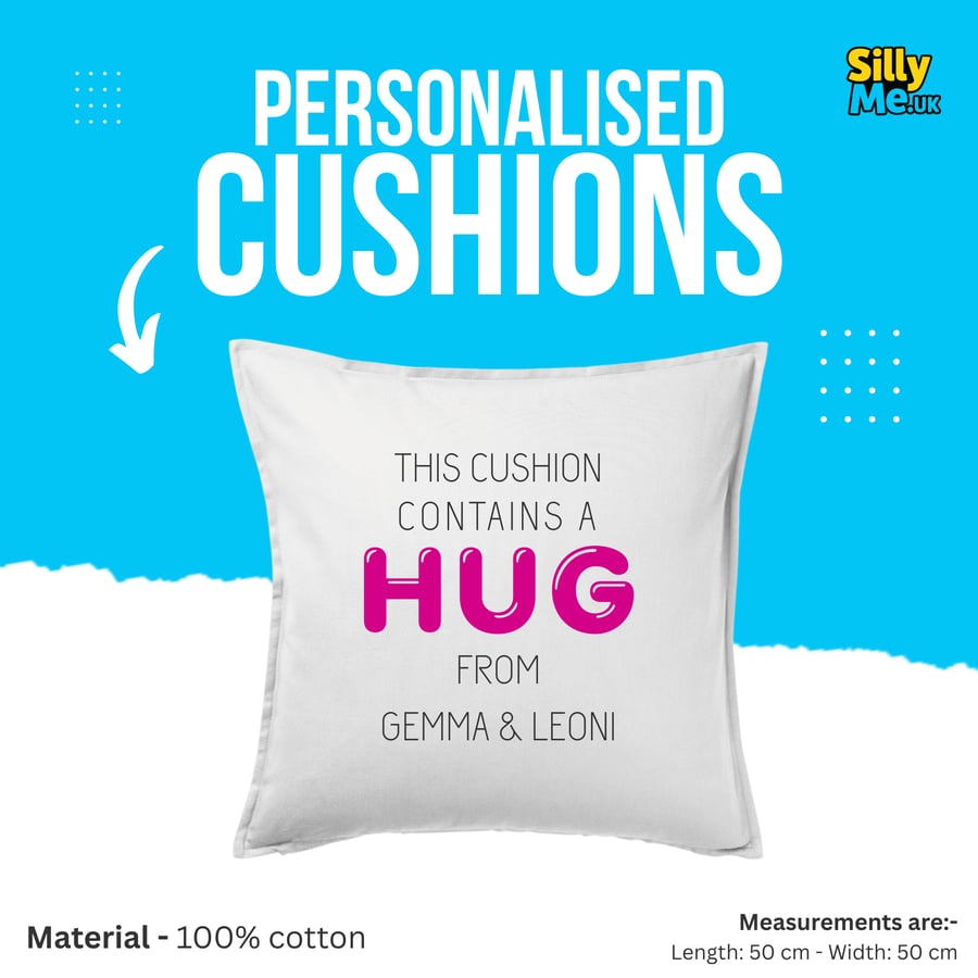Personalised Cushion Cover – “This Cushion Contains a Hug” Custom Name Pillow