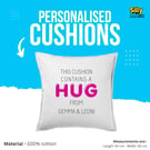 Personalised Cushion Cover – “This Cushion Contains a Hug” Custom Name Pillow