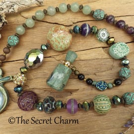 Goddess Arianrhod Prayer Beads, Aventurine & Emerald Meditation Beads OOAK