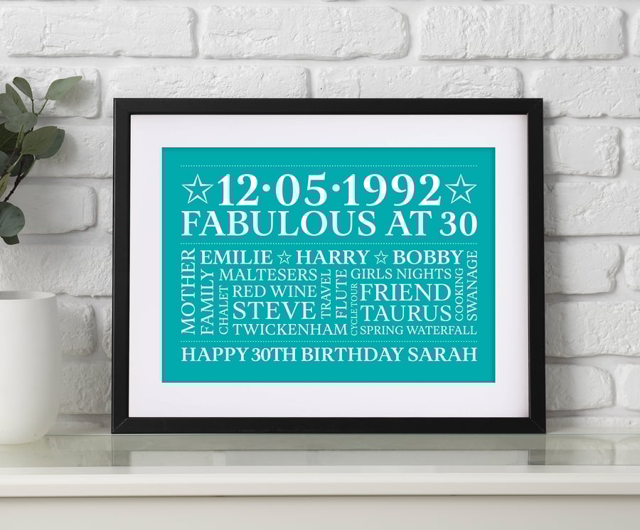Personalised 30th Birthday Word Art - BD307