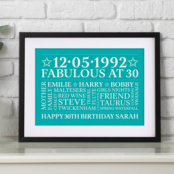 Personalised 30th Birthday Word Art - BD307