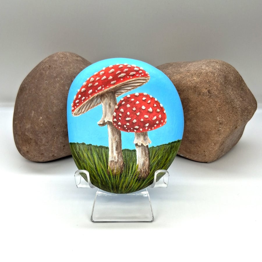 Fly Agaric Mushrooms Rock Painting