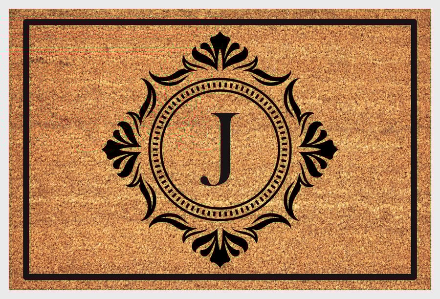 J Letter Door Mat - Monogram Letter J Welcome Mat - 3 Sizes