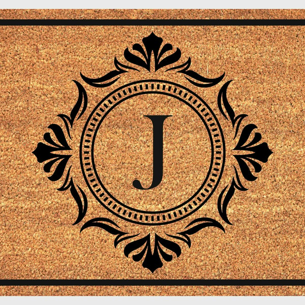 J Letter Door Mat - Monogram Letter J Welcome Mat - 3 Sizes