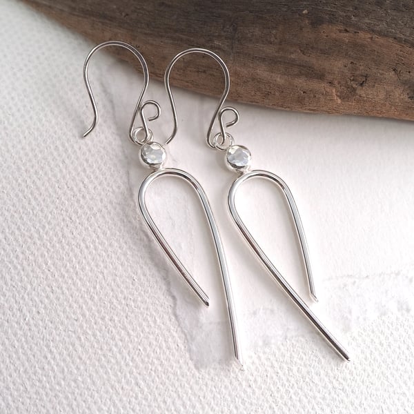 Silver ARC and Pebble Dangle Earrings