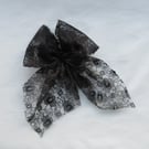 Black Lace & Crystal Gothic Victorian Clip In Hair Bow