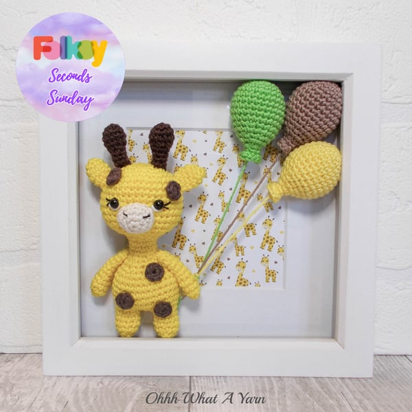 Seconds Sunday end of line. Baby giraffe 3D crochet box frame. Wall Art, 