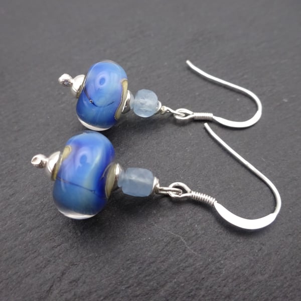 blue lampwork glass earrings