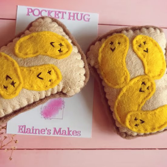 'Jelly beanz on toast' pocket hug & pocket hug card hand sewn wool blend felt Y