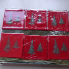 Fused Glass Set of Six Wine Coasters. 4" Square. Red and Green Christmas Tree 