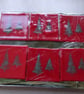 Fused Glass Set of Six Wine Coasters. 4" Square. Red and Green Christmas Tree 