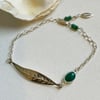 Sterling silver leaf and Green Onyx  bracelet