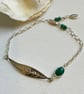 Sterling silver leaf and Green Onyx  bracelet