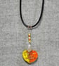 Orange and Yellow Glass Heart Pendant and Miracle Beads Short Rubber Necklace  - Image 4