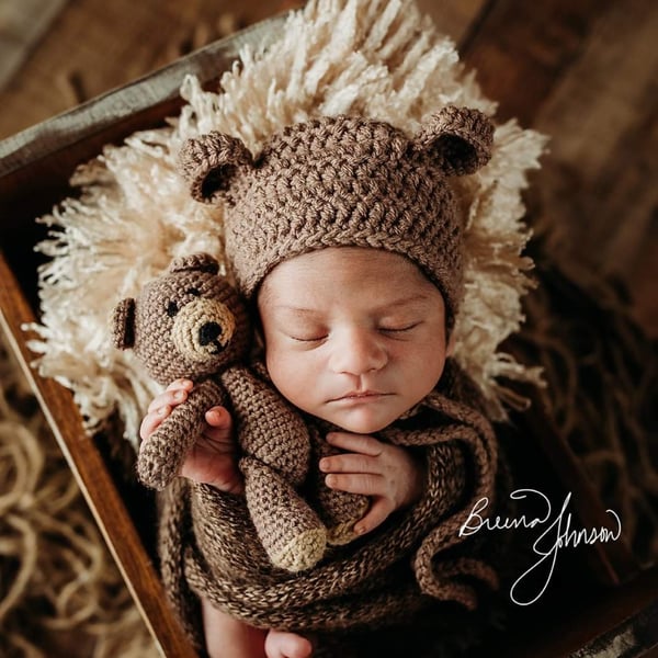 Crochet Teddy Bear Hat and Toy Set For Newborn Photo Sessions Photography Prop