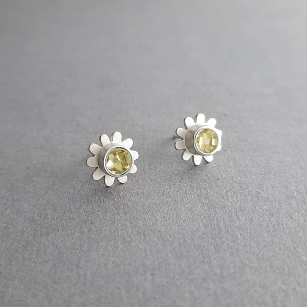 Silver and Lemon Quartz Studs