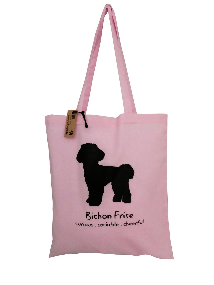 Digg Design BICHON FRISE cotton Tote Bag. Candy Pink