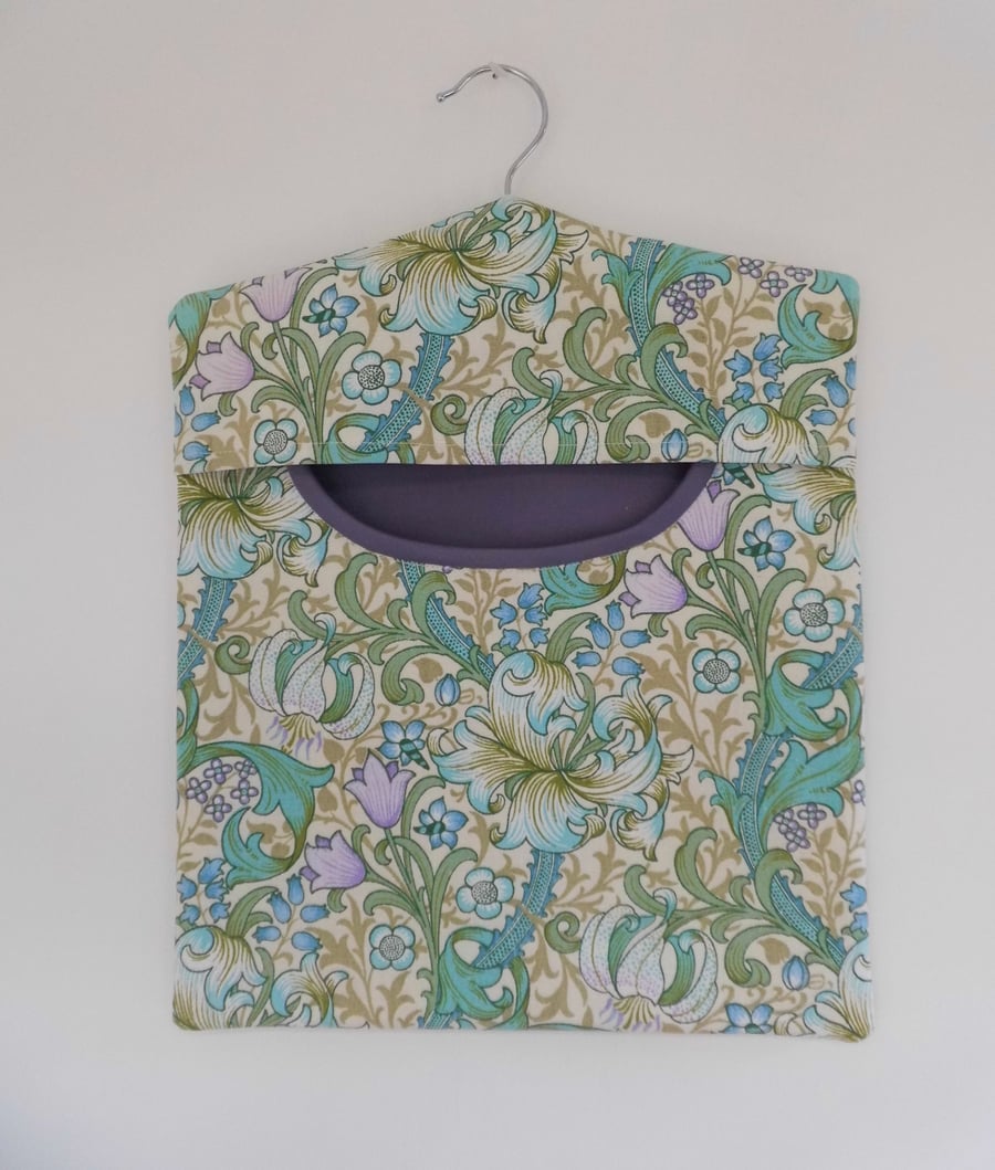 Peg bag in green and mauve floral fabric