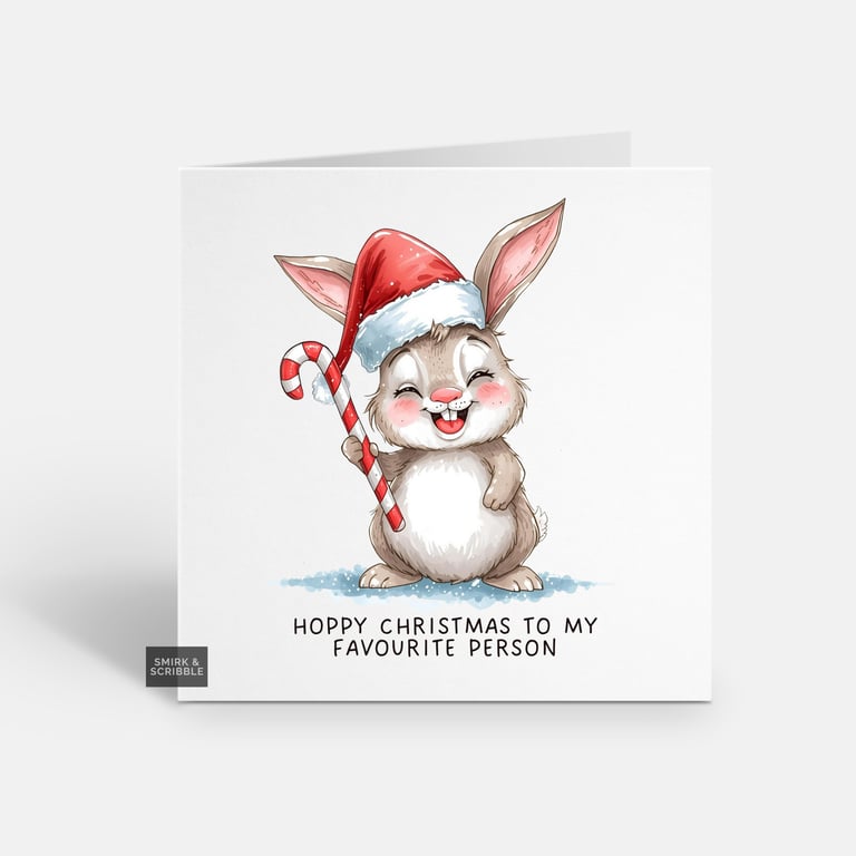 Unique Funny Christmas Card For Him Or Her - Cute Xmas Greeting - Rabbit