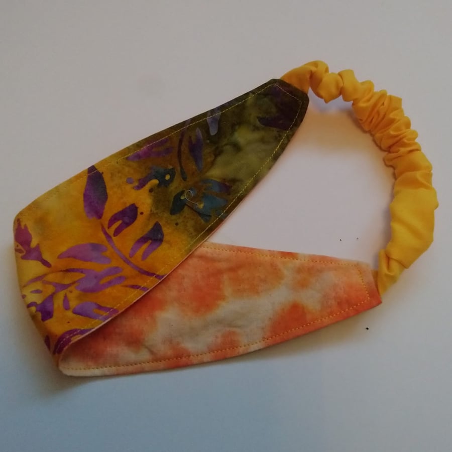 Orange and Yellow Leaves Batik Reversible Headband