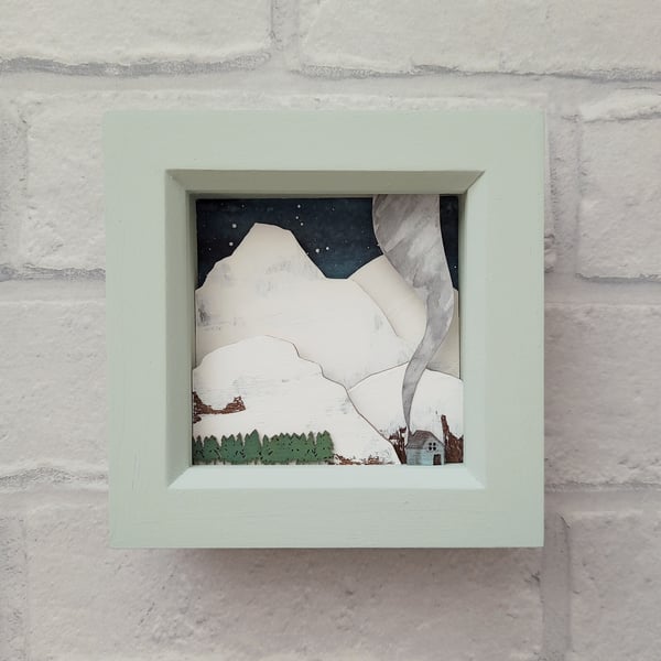 Mountain Picture, Winter Landscape Diorama, Cabin in the Mountains