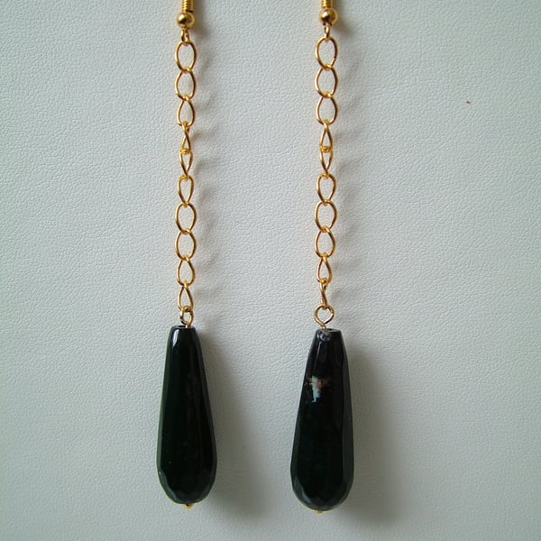 Green Agate Chain Drop Earrings 