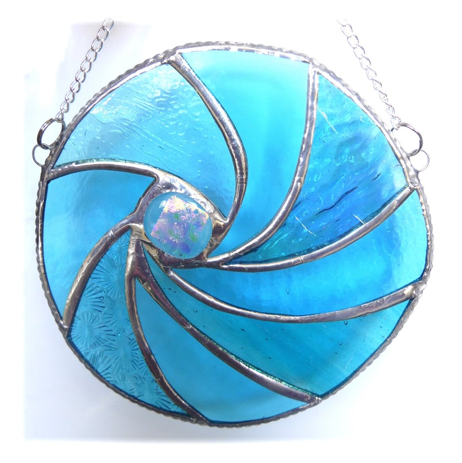 SOLD Ripwave Stained Glass Suncatcher Handmade Sea 008