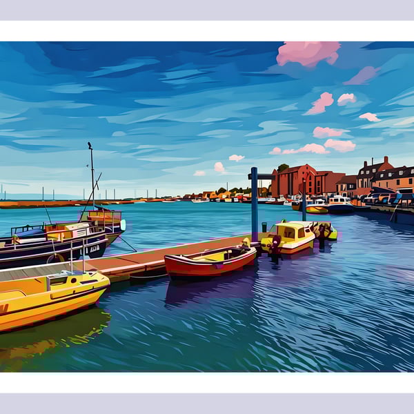 Boats in Harbour Wells Next The Sea Norfolk Greeting Card A5 Size 