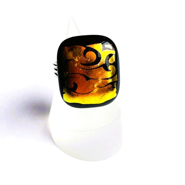 Golden Glass Dichroic Statement Ring