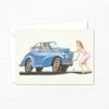Classic Morris Minor Car Card - Hand Drawn Comic Art with a Nostalgic Feel