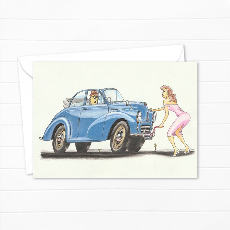 Mid Century Car Greetings Card: Original Pencil Illustration (319)