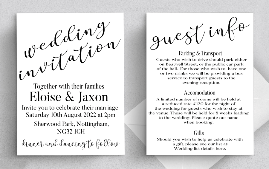 Wedding Invitation, Personalised Wedding Stationery, Elegant Wedding Invite