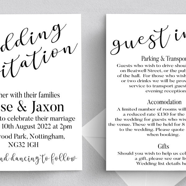 Wedding Invitation, Personalised Wedding Stationery, Elegant Wedding Invite