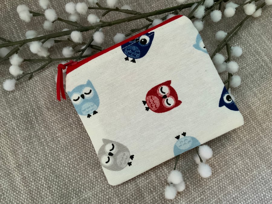 Fabric Coin Purse, Money Pouch, Zipped Purse, Purse, Card Holder, Owl