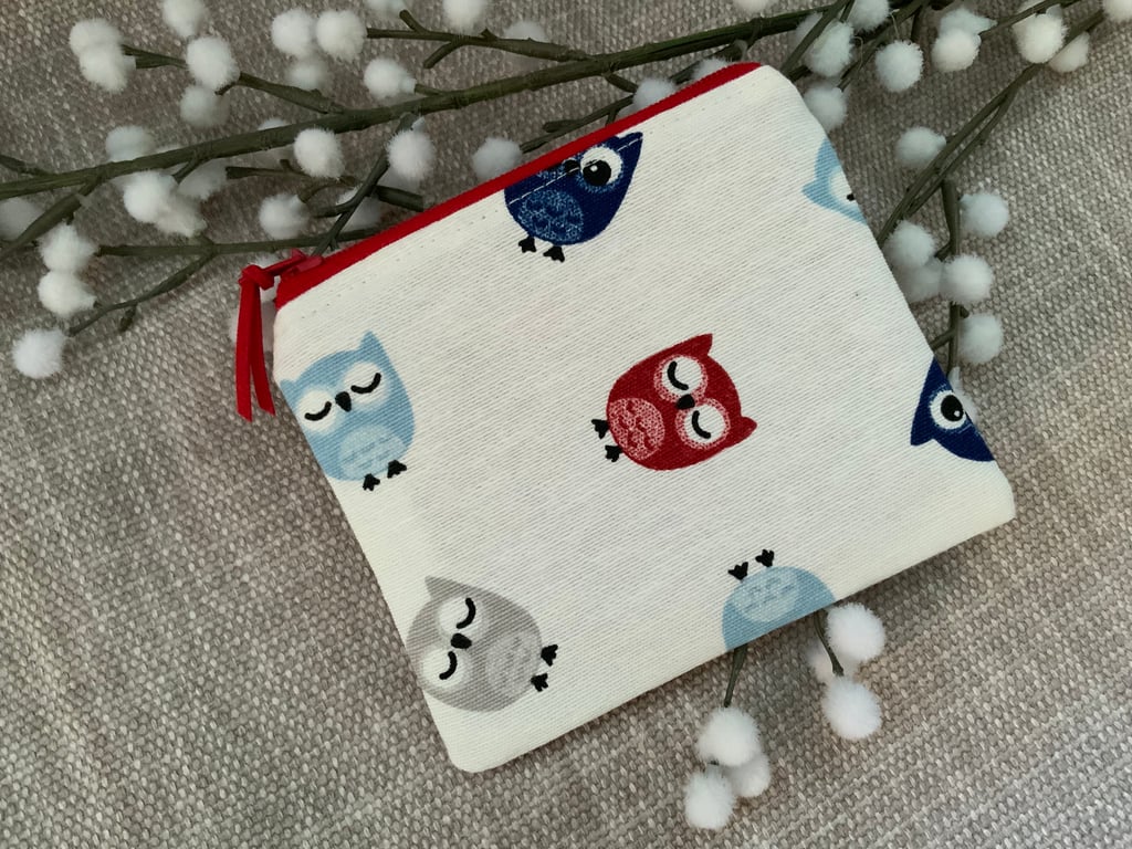 Fabric Coin Purse, Money Pouch, Zipped Purse, Purse, Card Holder, Owl