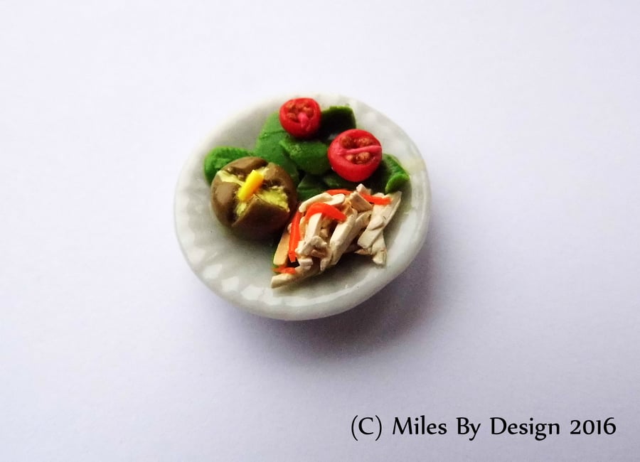 Jacket Potato, Coleslaw and Salad Plate - Dolls House - Gifts - Miniatures 
