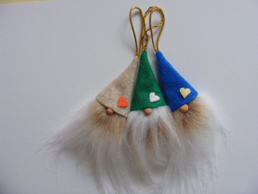 Set of 3 Hanging Tomte - Gnome Christmas Decorations