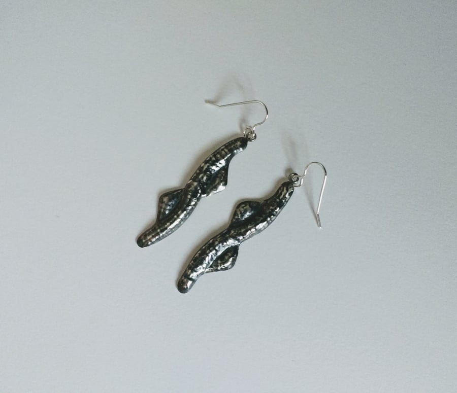 Sterling Silver Blackwave Curvy Long Earrings, Oxidised