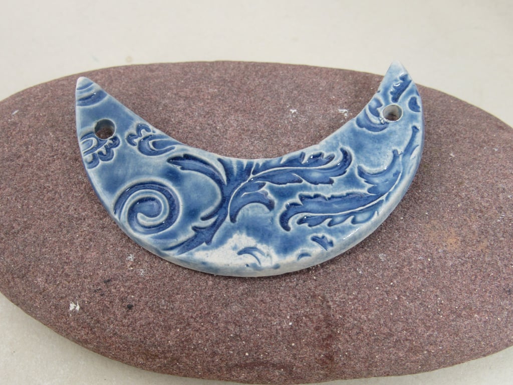 Ice Blue Ceramic Crescent Bib Pendant