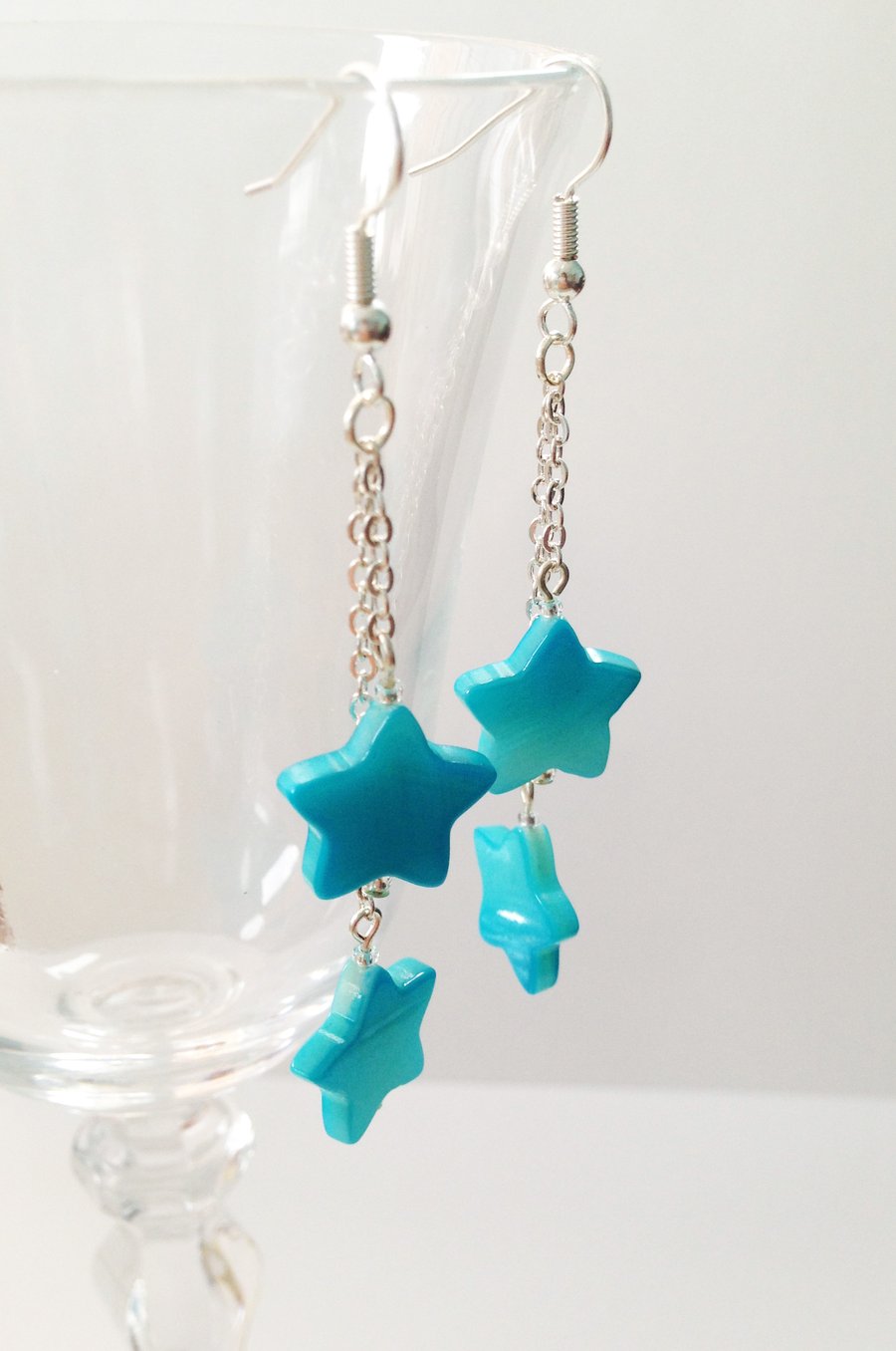 Star Shell and Chain Earrings - Sky Blue
